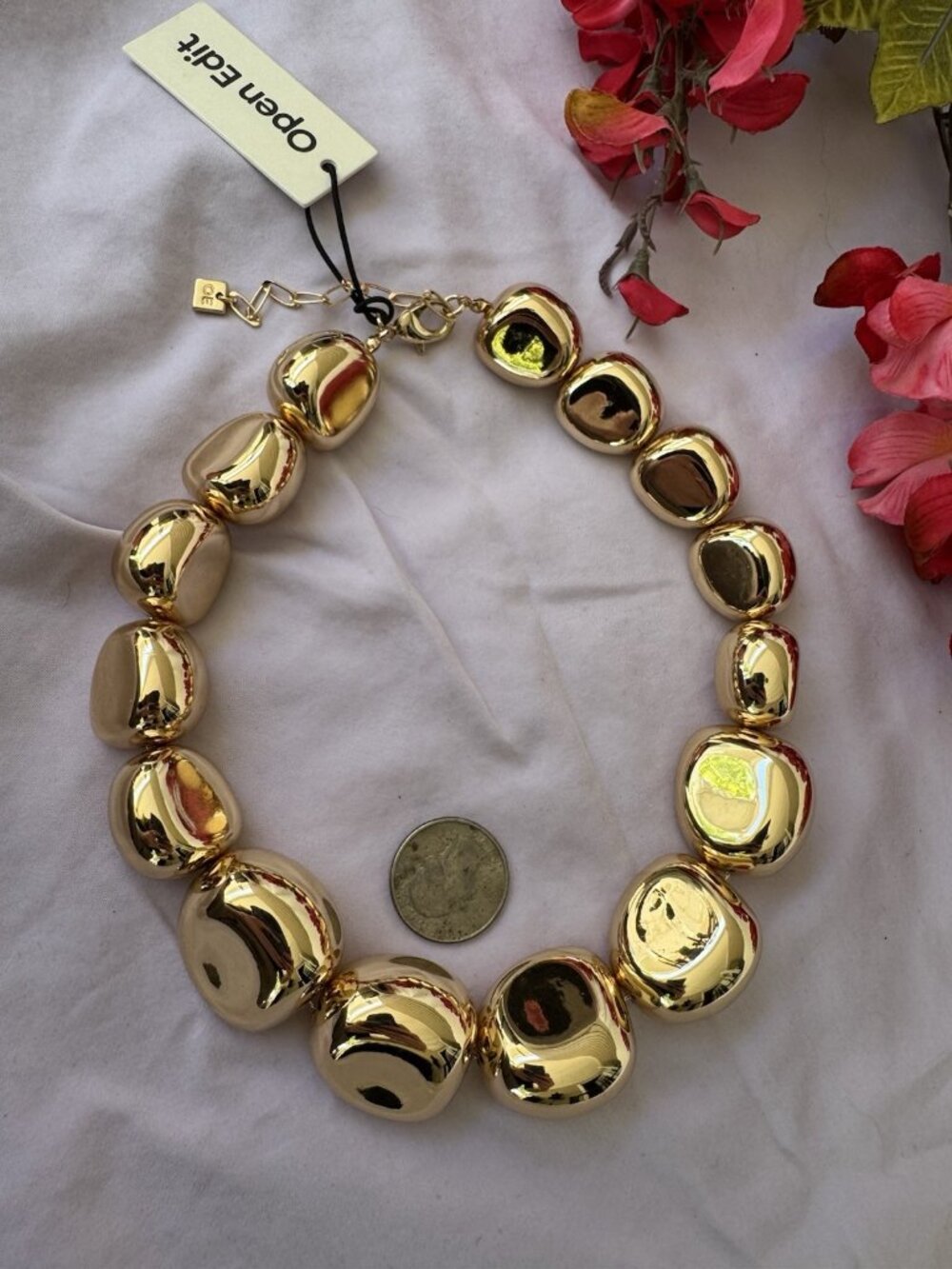 Open Edit Nordstrom Gold Tone Chunky Puffy Pebble Bead Collar Necklace 20" NEW - Picture 7 of 8